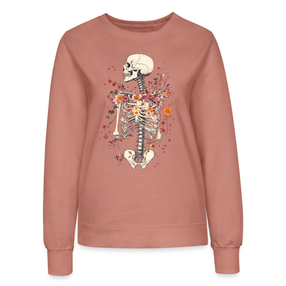 Skelett mit zarten Blumen im Boho Look - Frauen Sweatshirt - Altrosa