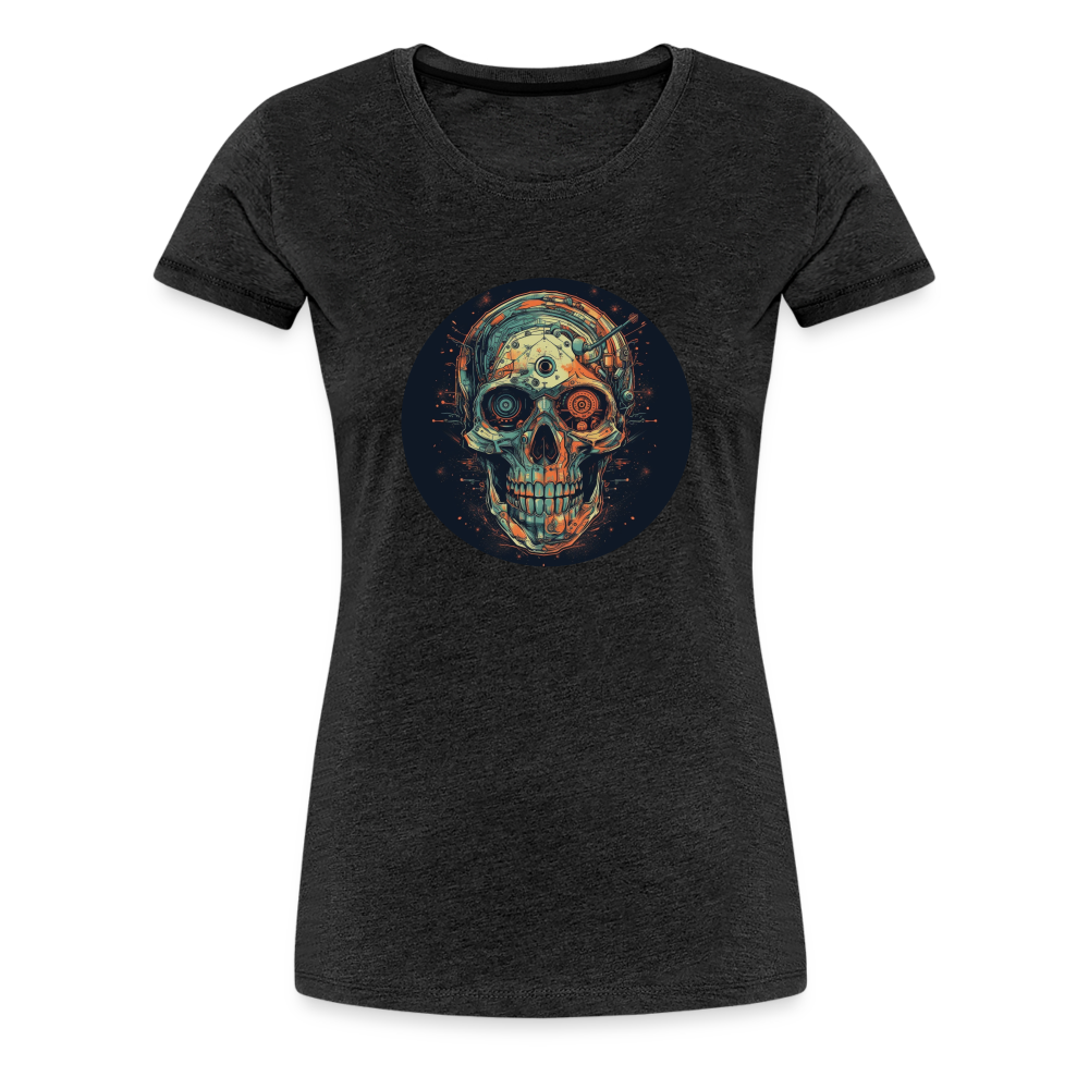 Retro Futuristischer Totenkopf Skull Cyborg- Frauen Premium T-Shirt - Anthrazit