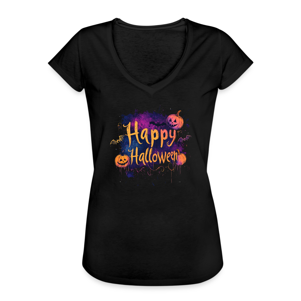 Happy Halloween mit Kürbissen als Schriftzug - Frauen Vintage T-Shirt - Schwarz