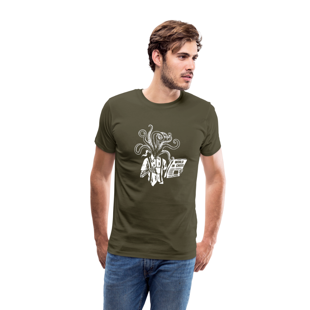 Kaffee trinkendes Skelett mit Tentakeln, Zeitung - Männer Premium T-Shirt - Khaki