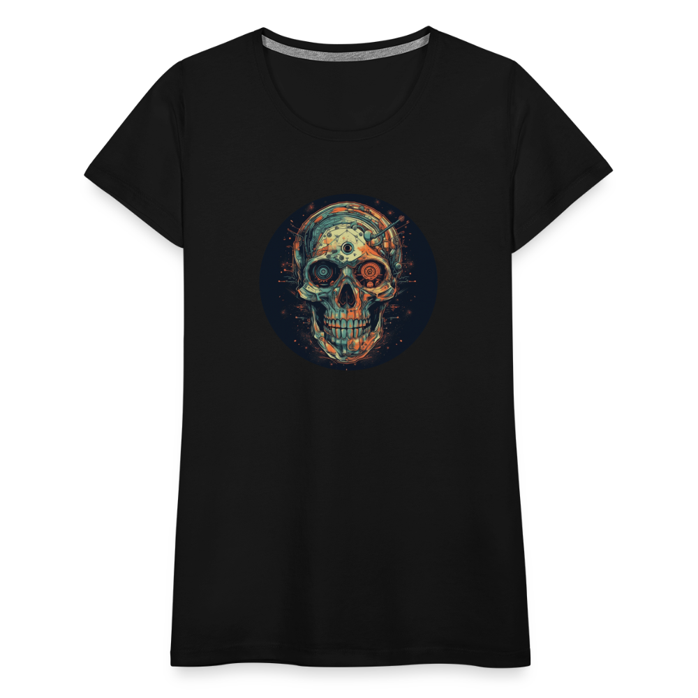 Retro Futuristischer Totenkopf Skull Cyborg- Frauen Premium T-Shirt - Schwarz