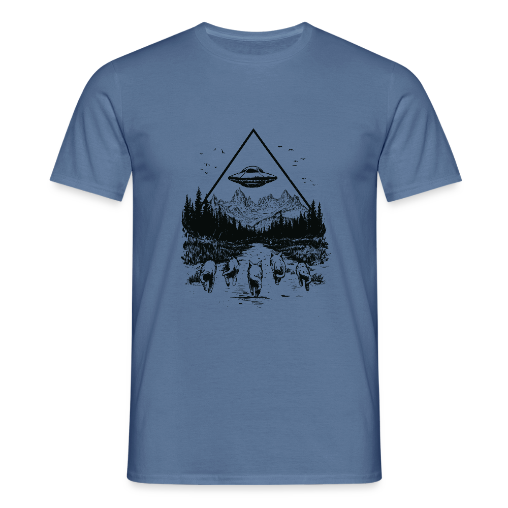Katzen die in Richtung UFO laufen - Männer T-Shirt - Taubenblau