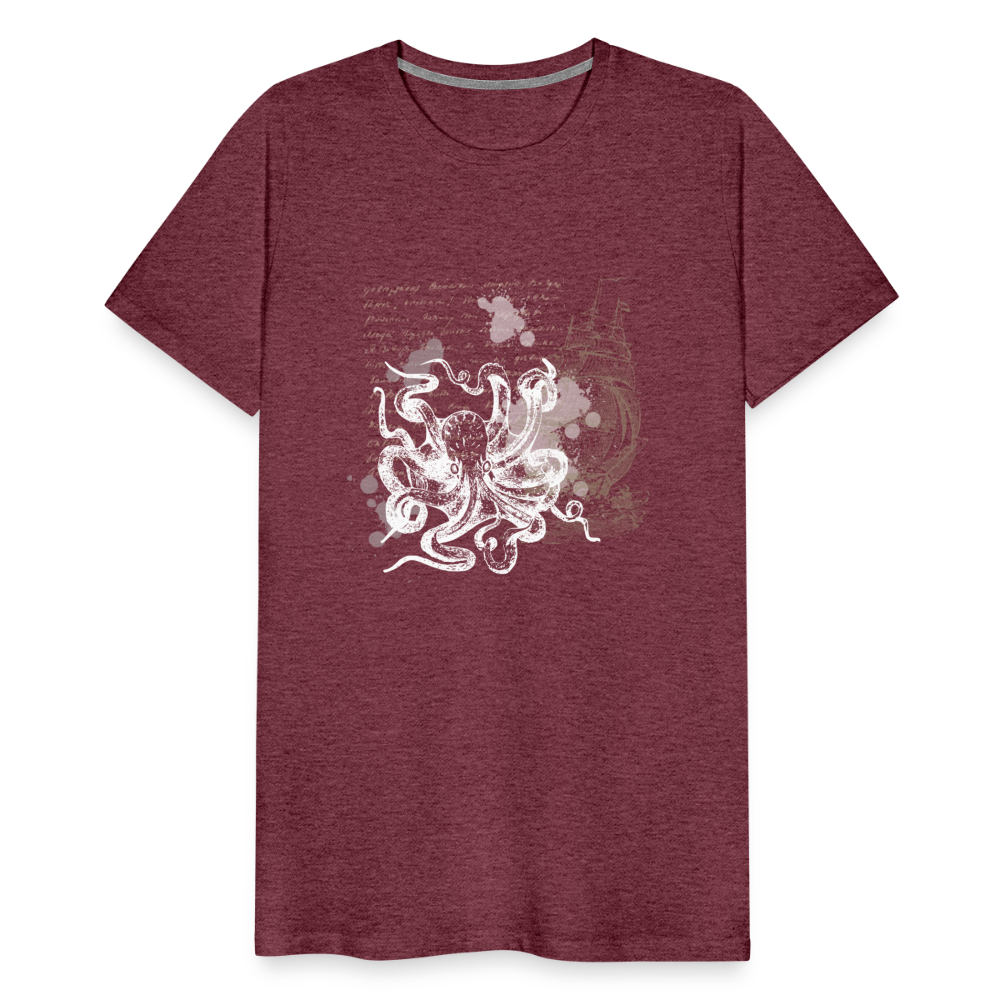 Vintage Steampunk Oktopus Motiv - Männer Premium T-Shirts - Bordeauxrot meliert