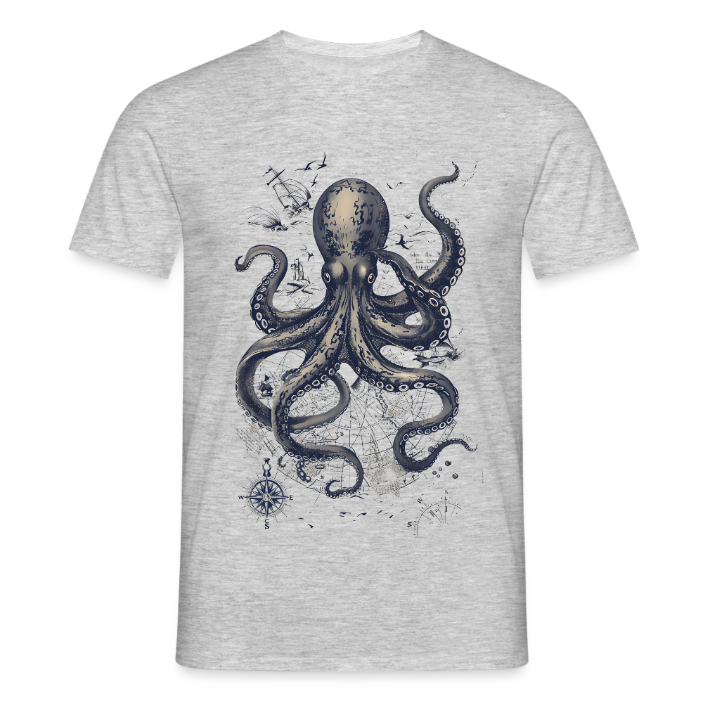 Steampunk Oktopus - Männer T-Shirt - Grau meliert
