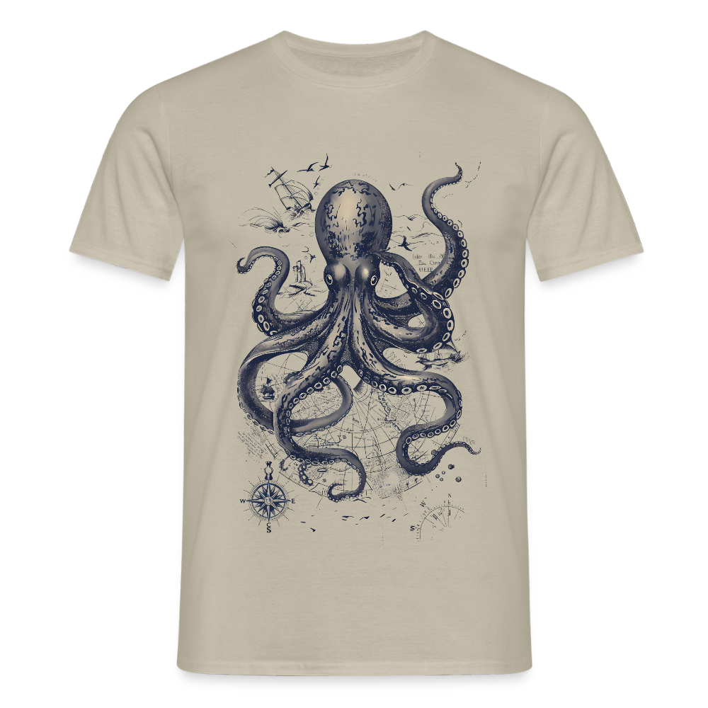 Steampunk Oktopus - Männer T-Shirt - Sandbeige