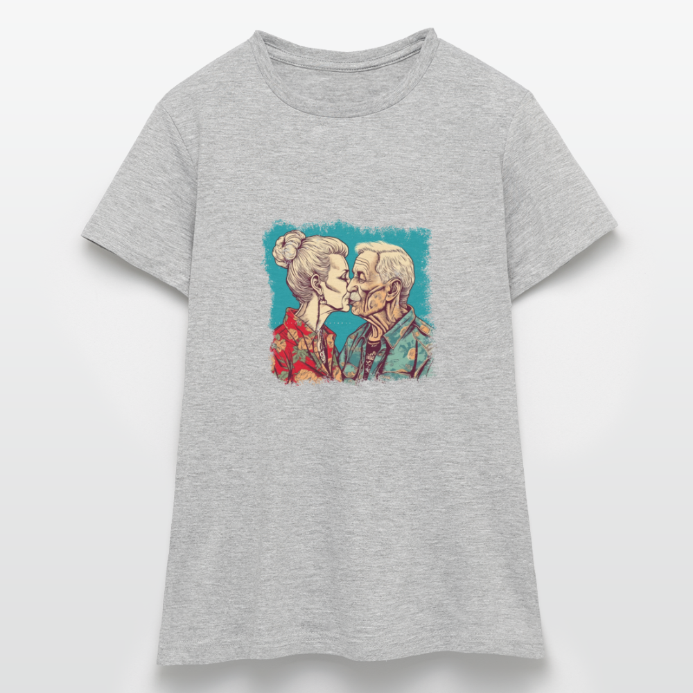 Küssendes Best Ager Pärchen mit Hawaiihemden - Frauen T-Shirt - Grau meliert