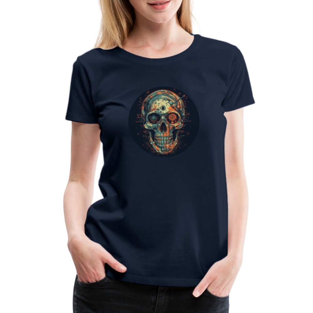 Retro Futuristischer Totenkopf Skull Cyborg- Frauen Premium T-Shirt - Navy