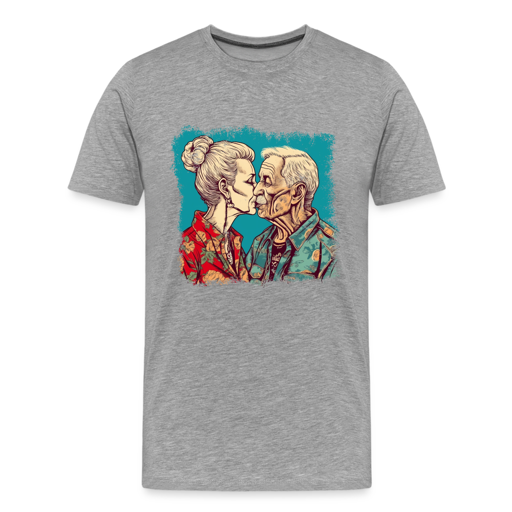 Küssendes Best Ager Pärchen mit Hawaiihemden - Männer T-Shirt - Grau meliert
