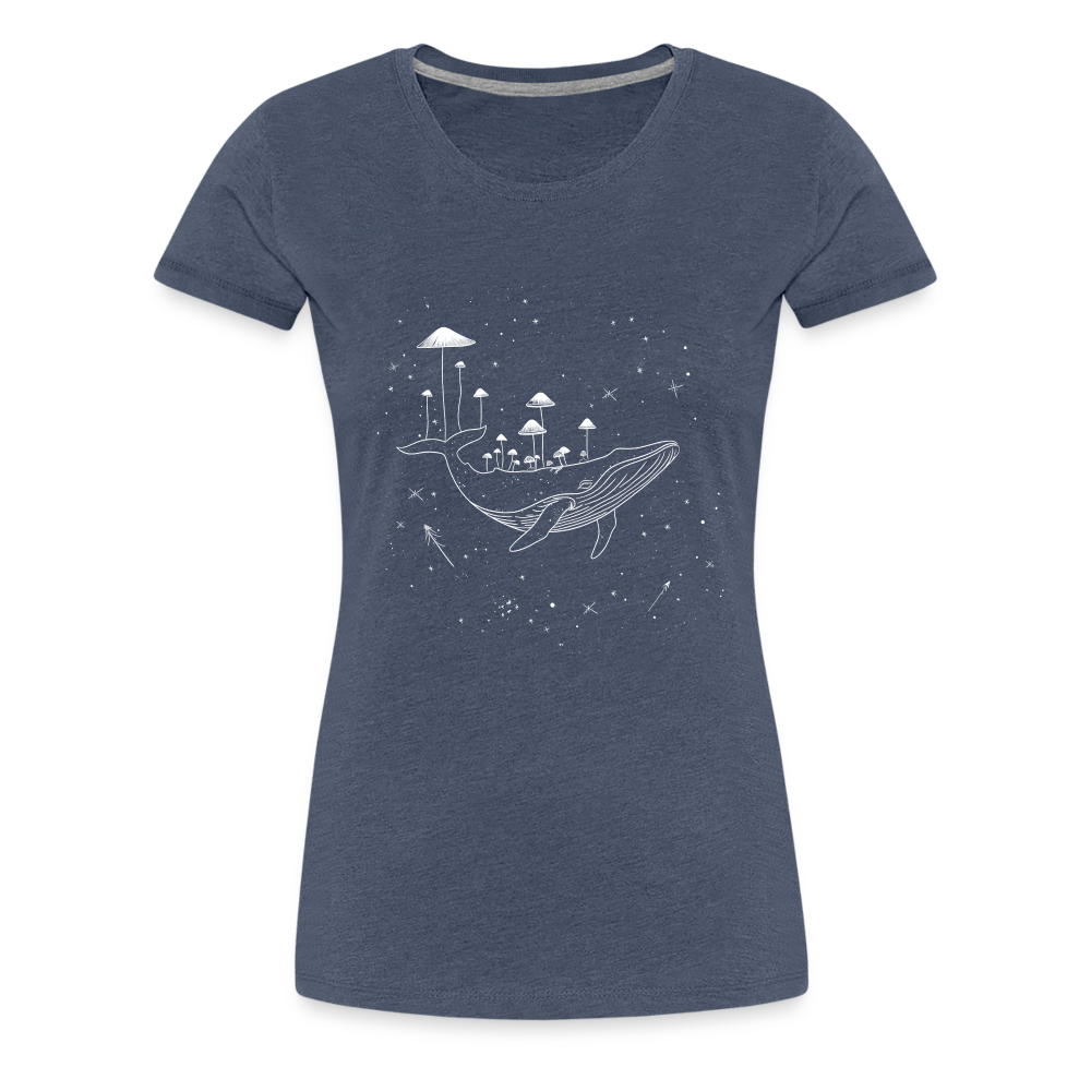 Surrealer Wal mit Pilzen im Weltraum mit Sternen - Frauen Premium T-Shirt - Blau meliert