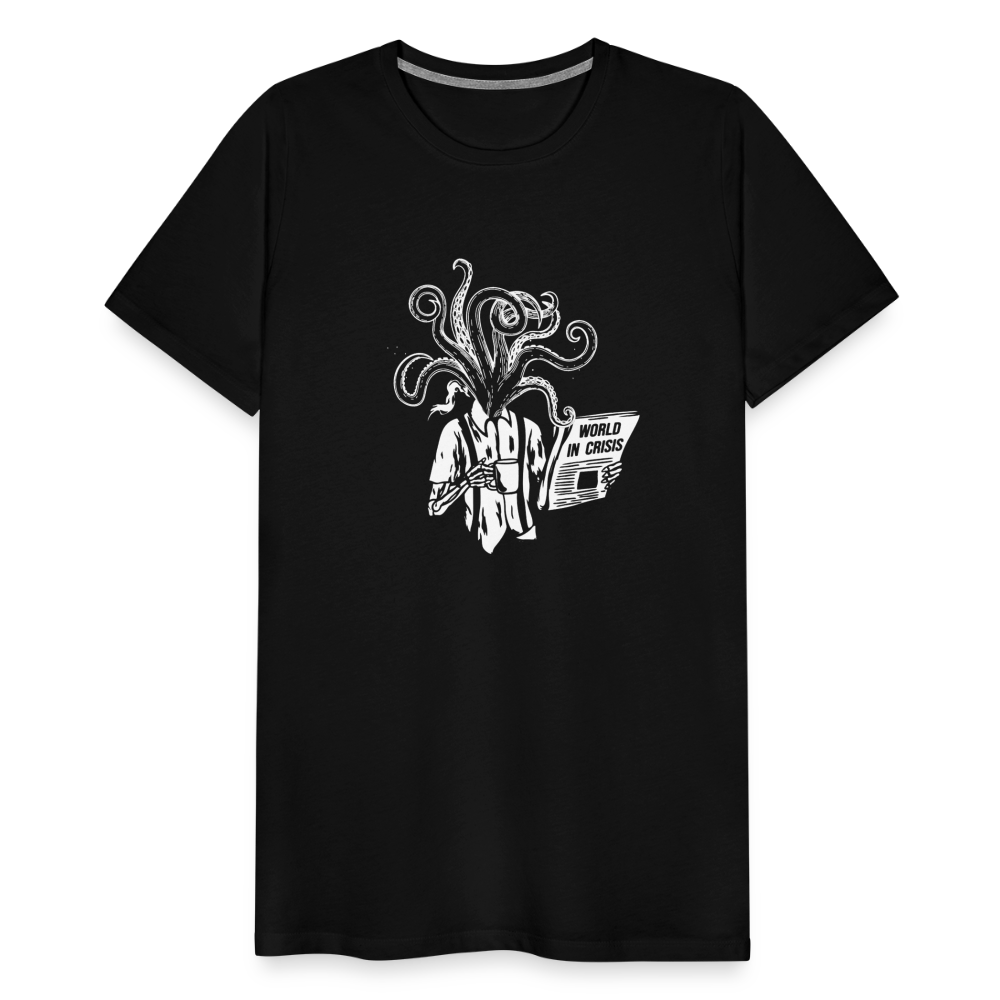 Kaffee trinkendes Skelett mit Tentakeln, Zeitung - Männer Premium T-Shirt - Schwarz