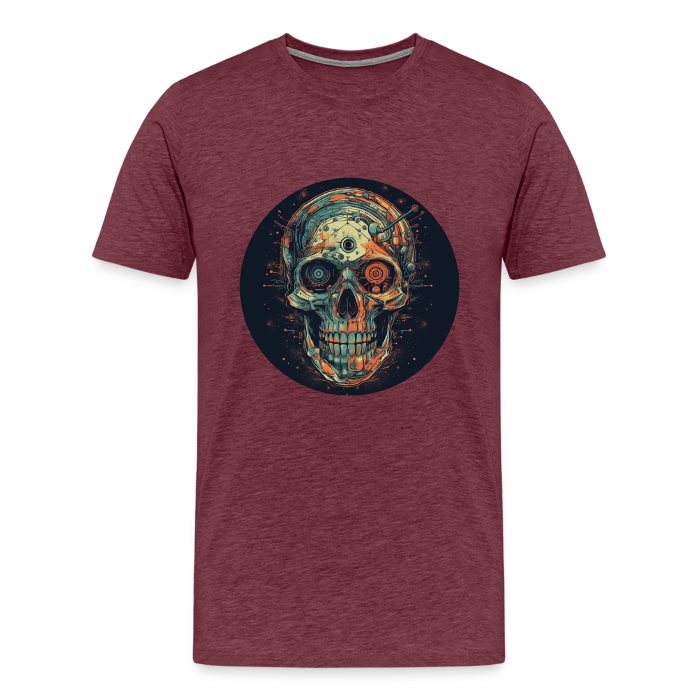 Retro Futuristischer Totenkopf Skull Cyborg- Männer Premium T-Shirt - Bordeauxrot meliert