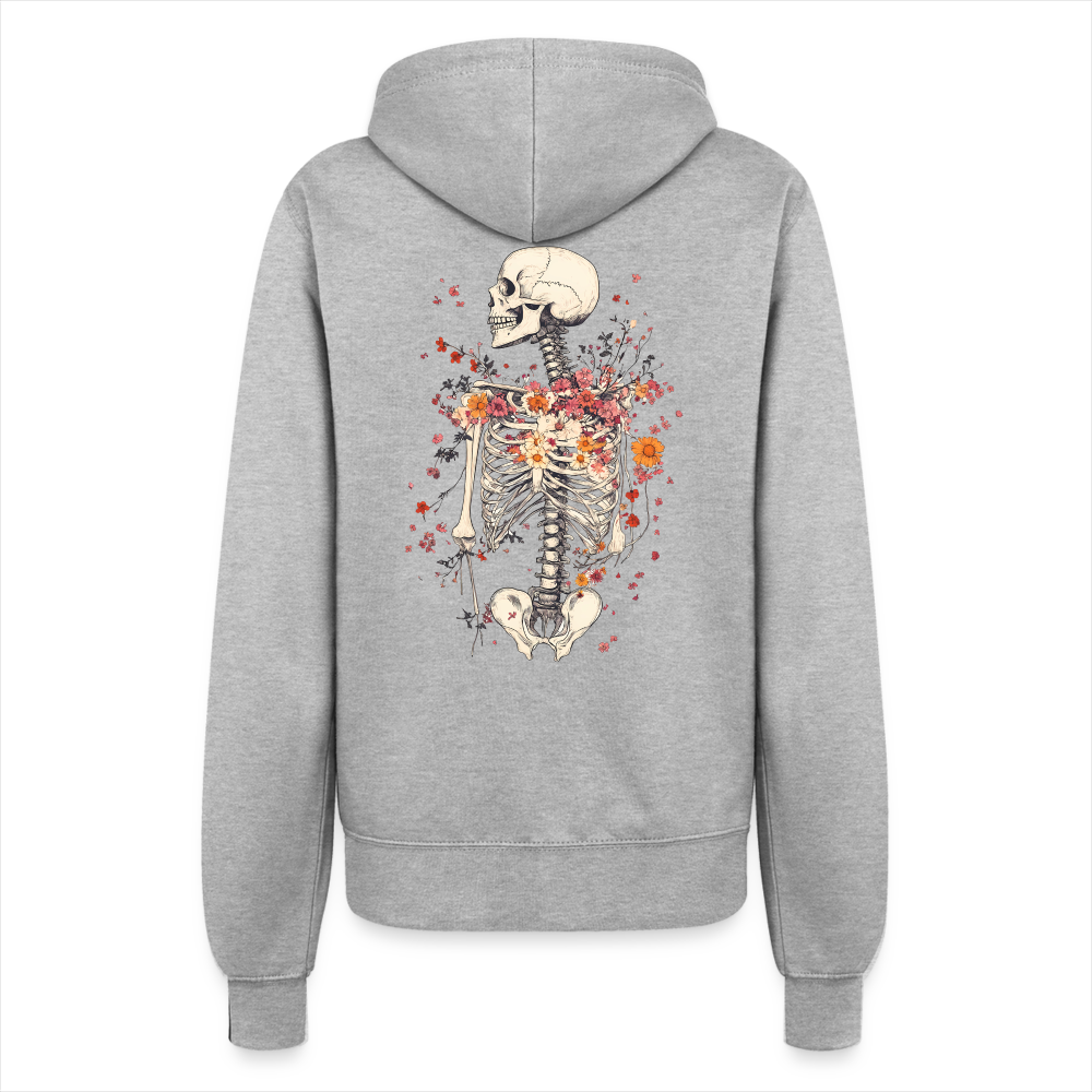 Skelett mit zarten Blumen im Boho Look - Frauen Kapuzenjacke - Grau meliert