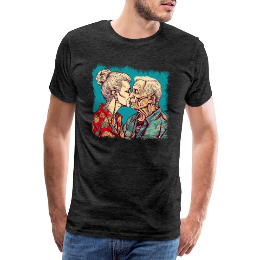 Küssendes Best Ager Pärchen mit Hawaiihemden - Männer T-Shirt - Anthrazit