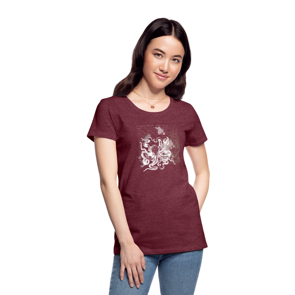 Vintage Steampunk Oktopus Motiv - Frauen Premium T-Shirts - Bordeauxrot meliert