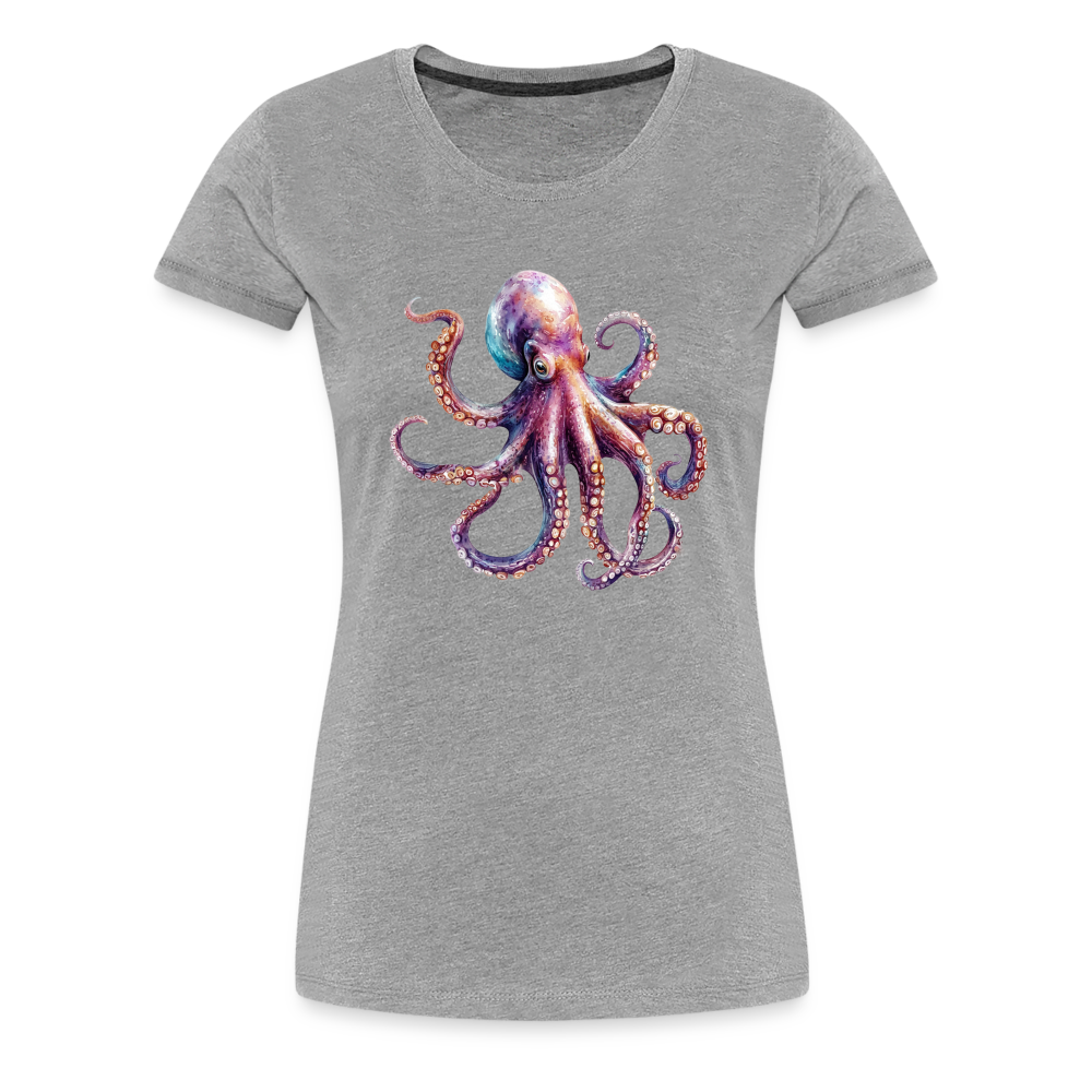 Cooles Wasserfarben Aquarell Oktopus Design - Frauen Premium T-Shirts - Grau meliert