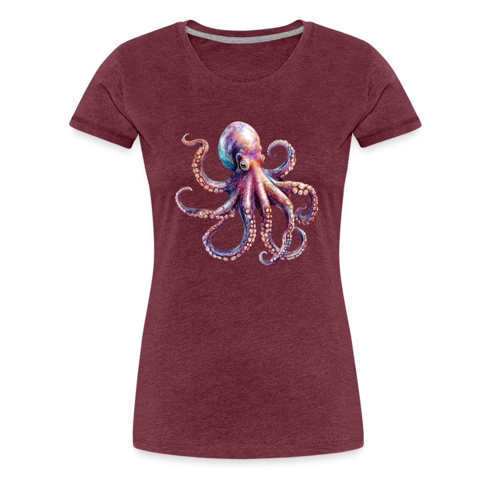 Cooles Wasserfarben Aquarell Oktopus Design - Frauen Premium T-Shirts - Bordeauxrot meliert