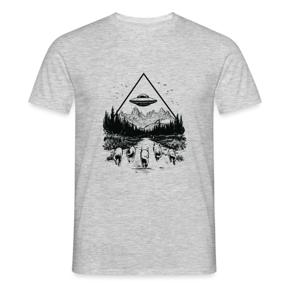 Katzen die in Richtung UFO laufen - Männer T-Shirt - Grau meliert