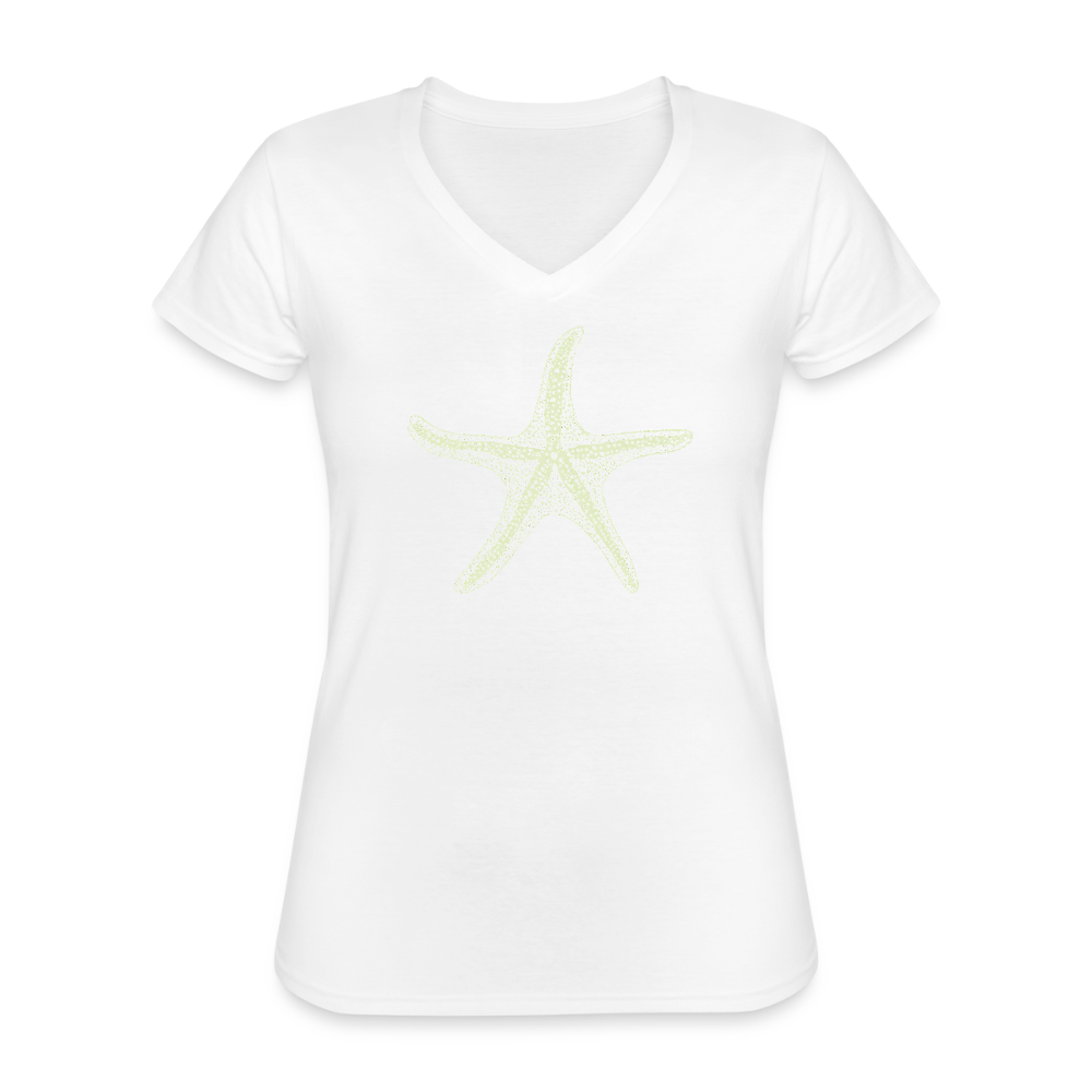 Vintage Seestern Motiv (hellgrün) - Klassisches Frauen-T-Shirt mit V-AusschnittR - Weiß
