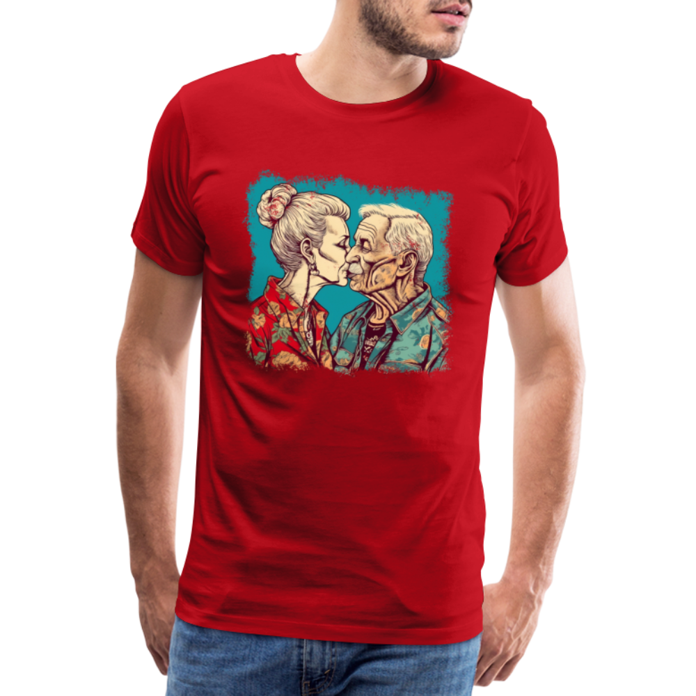 Küssendes Best Ager Pärchen mit Hawaiihemden - Männer T-Shirt - Rot