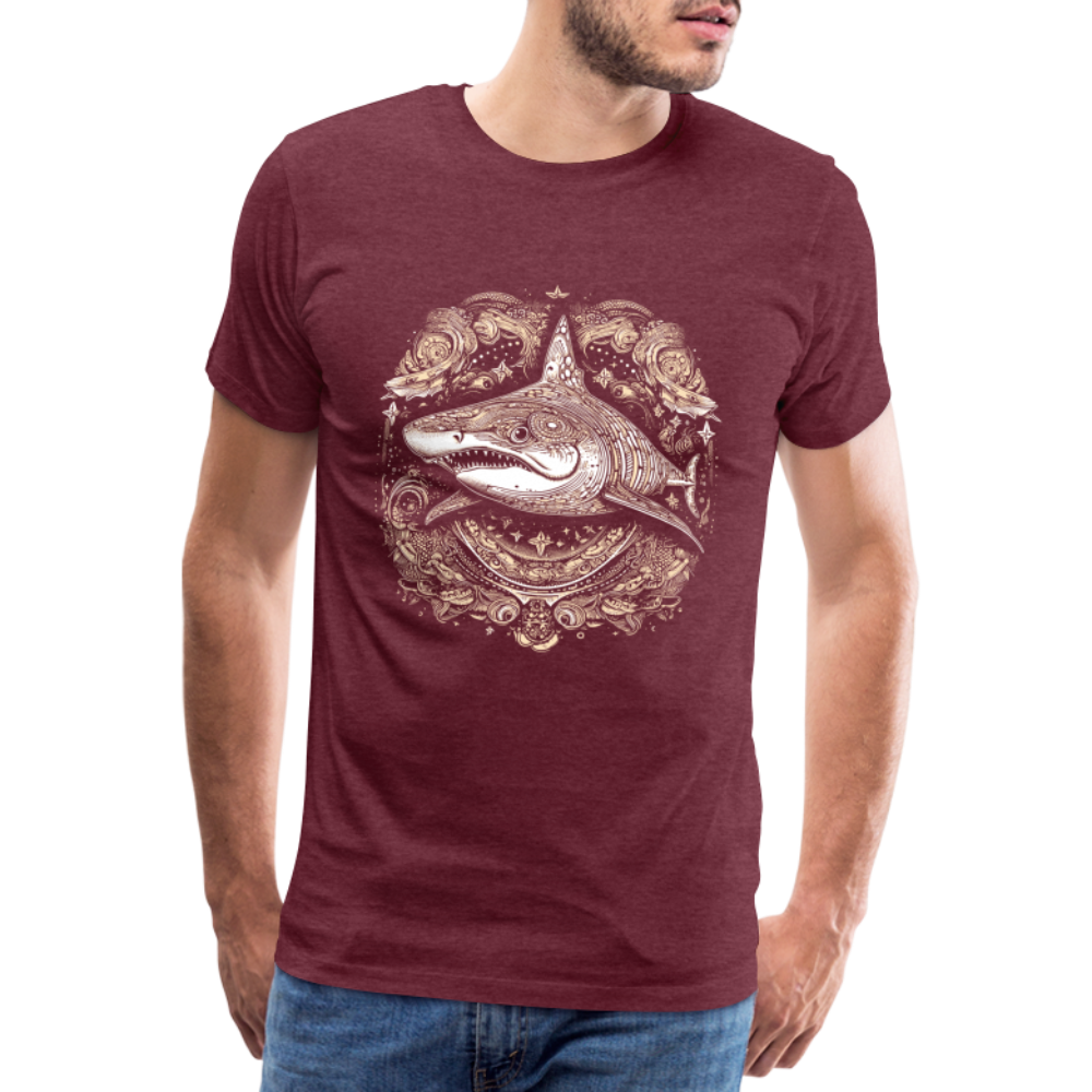 Cooler Hai mit Boho/Tribal Mustern - Männer Premium T-Shirts - Bordeauxrot meliert