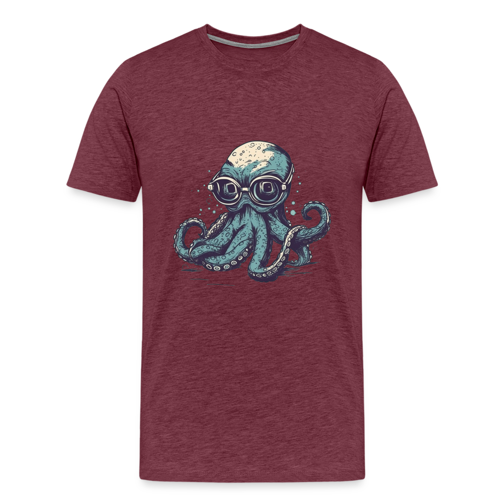 Nerdy Comic Oktopus mit Brille - Männer Premium T-Shirts - Bordeauxrot meliert