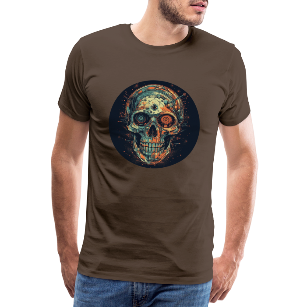 Retro Futuristischer Totenkopf Skull Cyborg- Männer Premium T-Shirt - Edelbraun