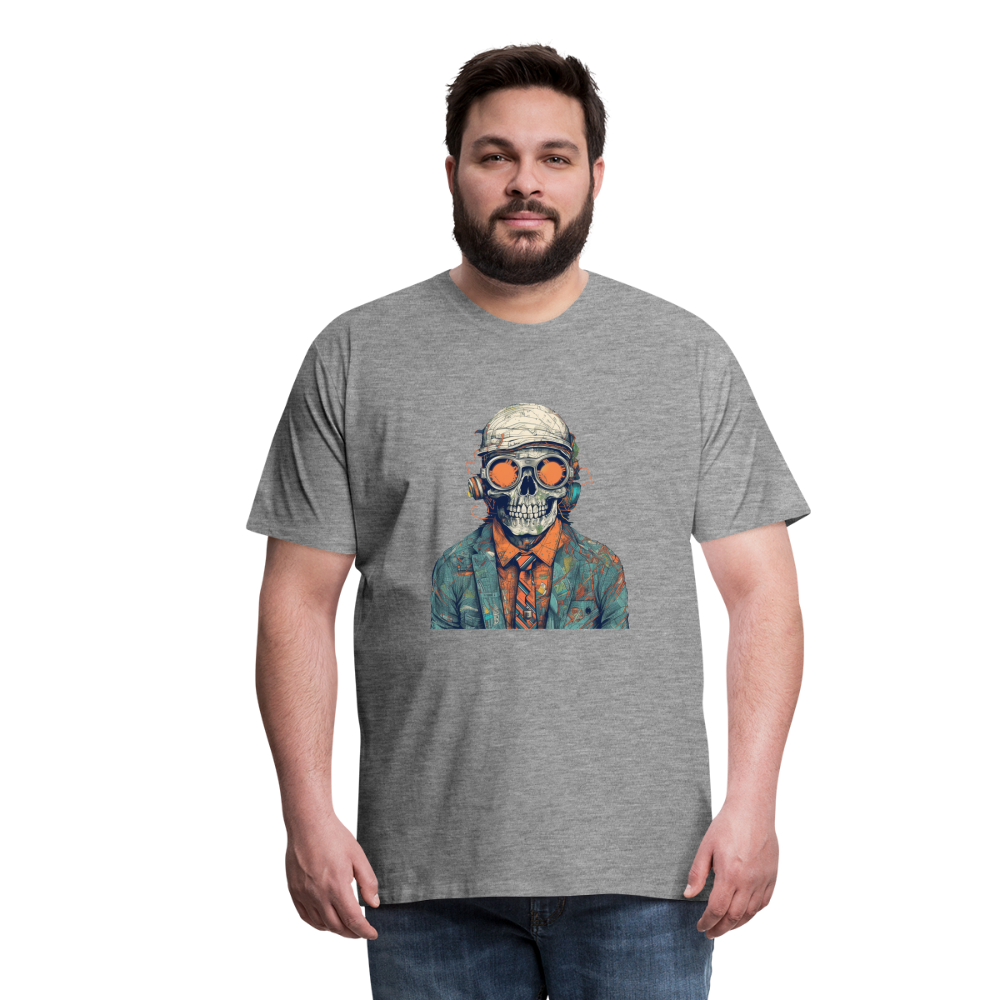 Cooles Skelett Portrait mit Sonnenbrille, Mütze - Männer Premium T-Shirt - Grau meliert