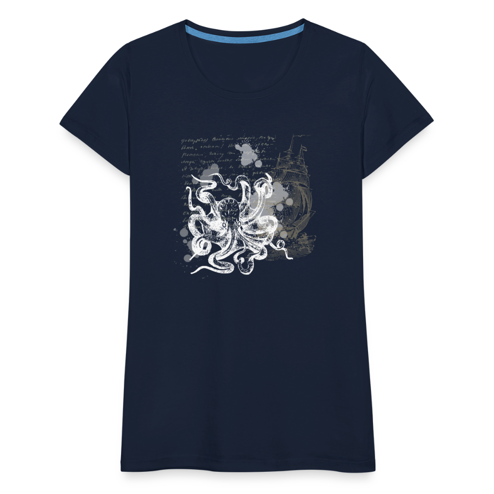 Vintage Steampunk Oktopus Motiv - Frauen Premium T-Shirts - Navy