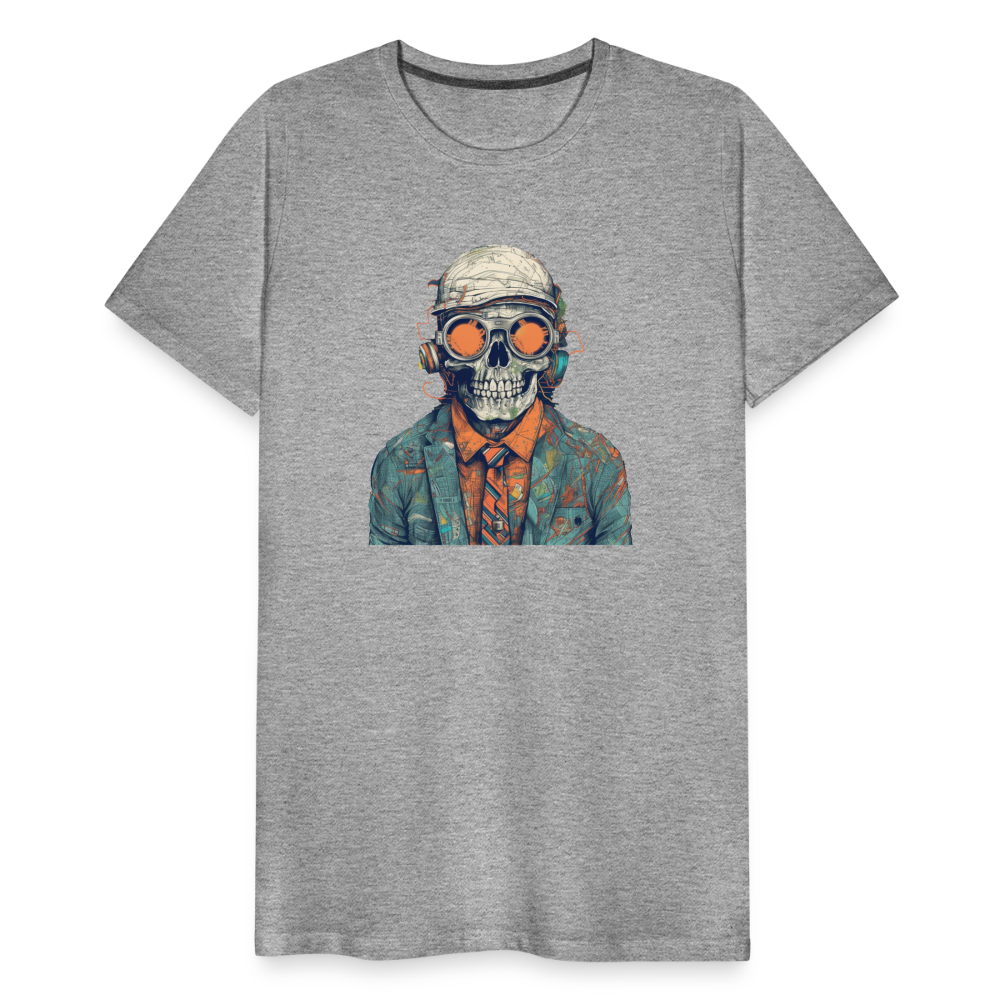 Cooles Skelett Portrait mit Sonnenbrille, Mütze - Männer Premium T-Shirt - Grau meliert