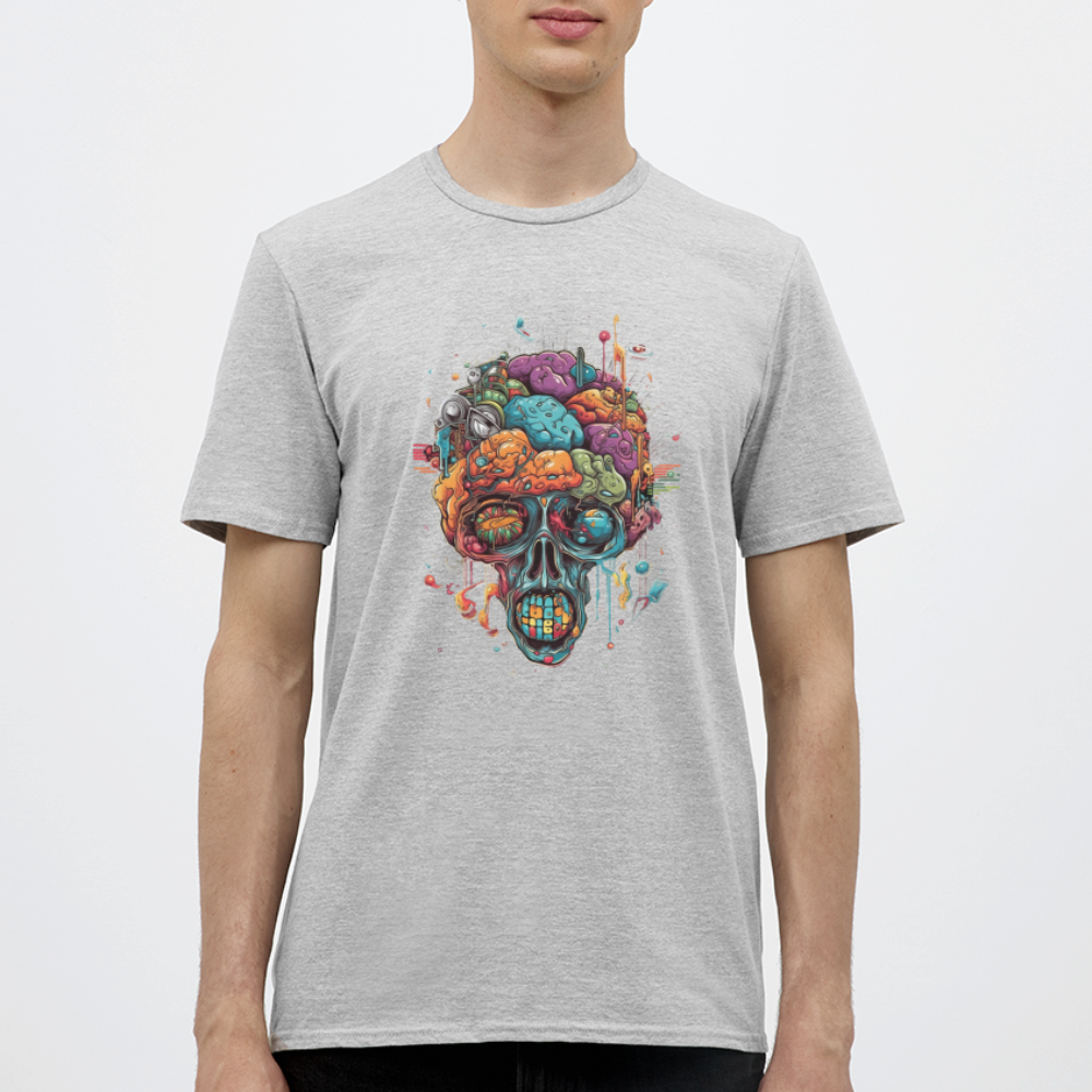 Surrealistischer, psychedelischer Totenkopf - Männer T-Shirt - Grau meliert