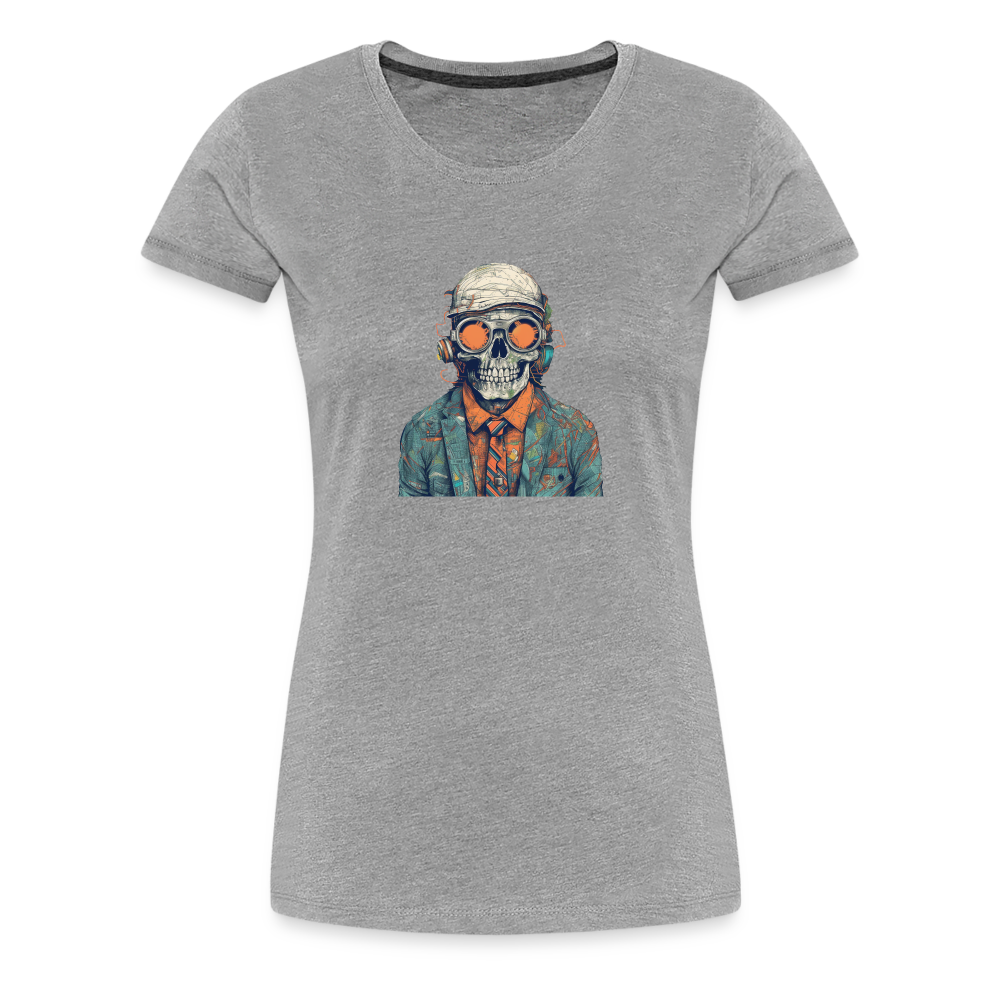 Cooles Skelett Portrait mit Sonnenbrille, Mütze - Frauen Premium T-Shirt - Grau meliert
