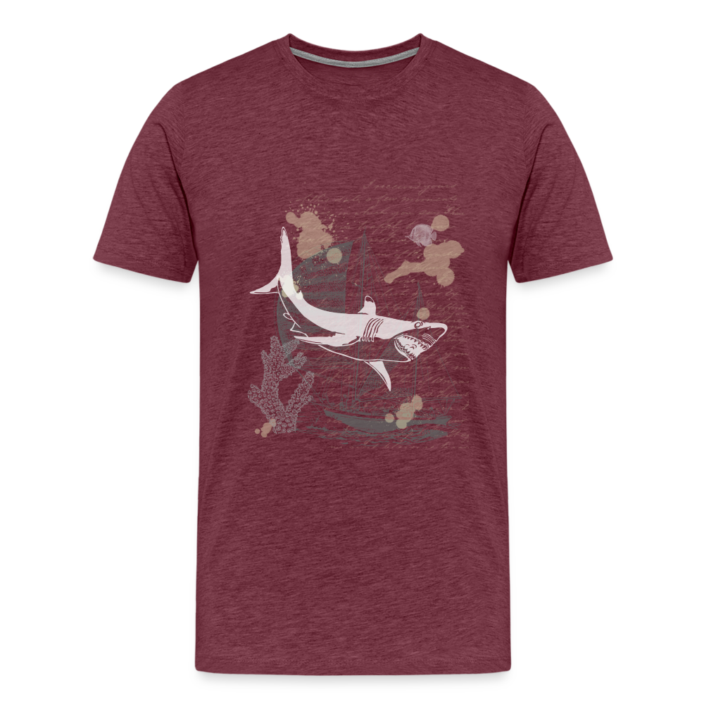 Vintage Steampunk Hai Motiv - Männer Premium T-Shirts - Bordeauxrot meliert