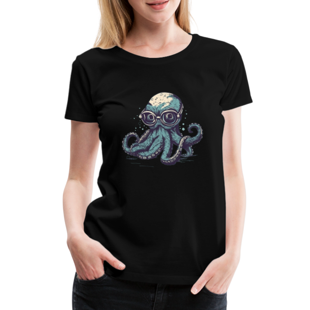 Nerdy Comic Oktopus mit Brille - Frauen Premium T-Shirts - Schwarz