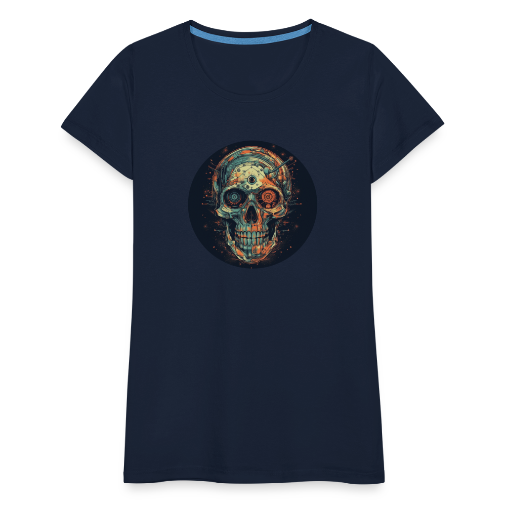 Retro Futuristischer Totenkopf Skull Cyborg- Frauen Premium T-Shirt - Navy