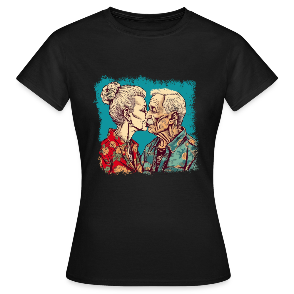 Küssendes Best Ager Pärchen mit Hawaiihemden - Frauen T-Shirt - Schwarz
