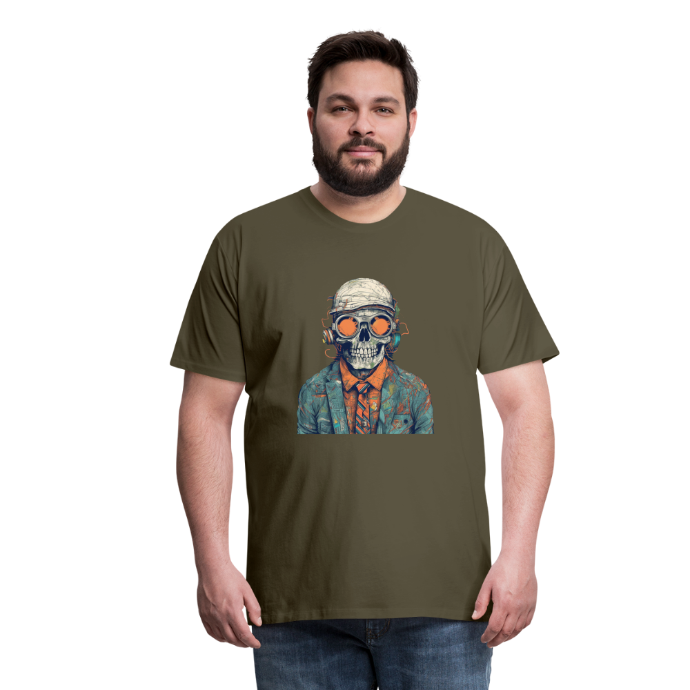 Cooles Skelett Portrait mit Sonnenbrille, Mütze - Männer Premium T-Shirt - Khaki