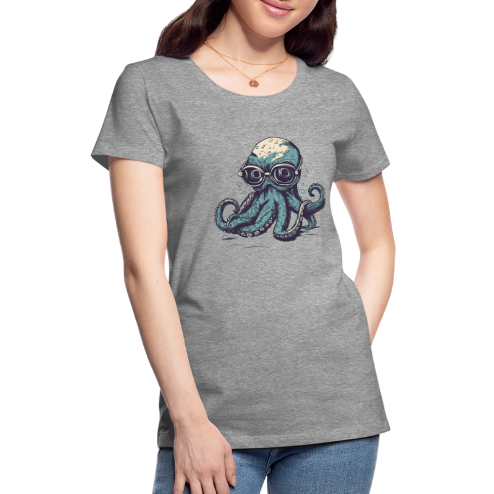 Nerdy Comic Oktopus mit Brille - Frauen Premium T-Shirts - Grau meliert