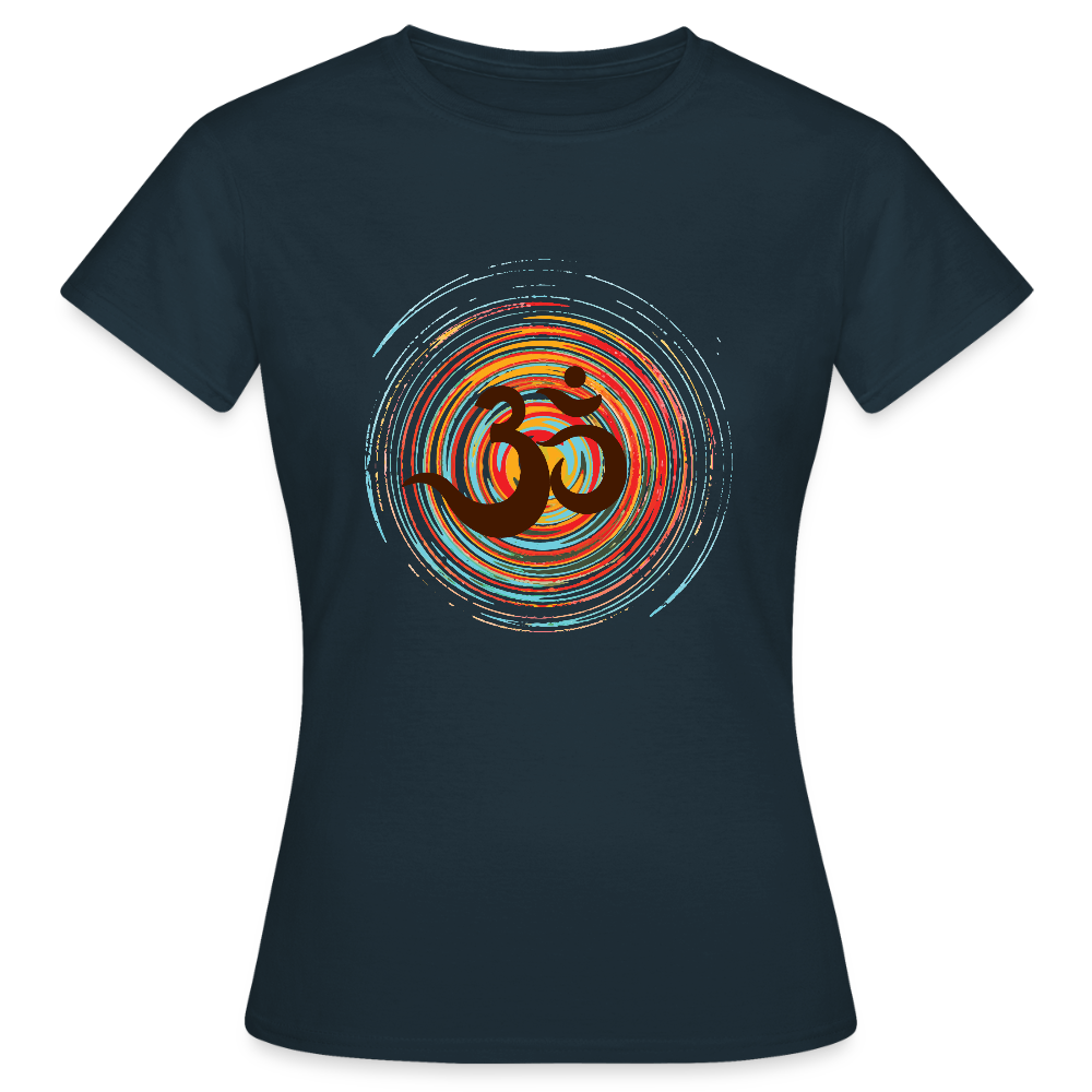 Om auf bunten Kreisen, Prana Zen Design - Frauen T-Shirt - Navy