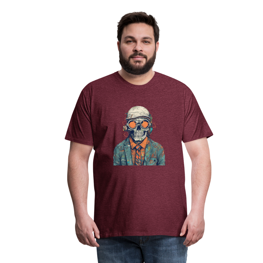 Cooles Skelett Portrait mit Sonnenbrille, Mütze - Männer Premium T-Shirt - Bordeauxrot meliert