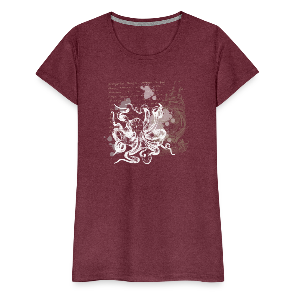 Vintage Steampunk Oktopus Motiv - Frauen Premium T-Shirts - Bordeauxrot meliert