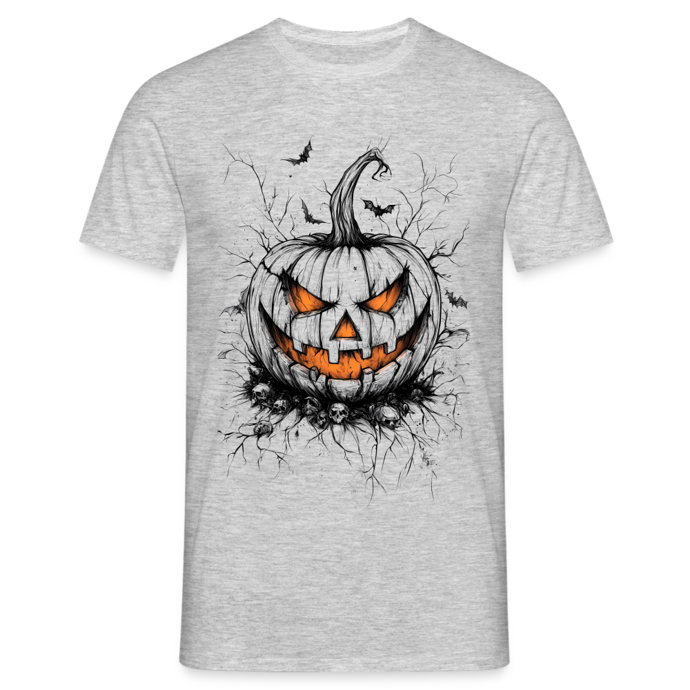 Gruseliger Horror Kürbis - Halloween Motiv - Männer T-Shirt - Grau meliert