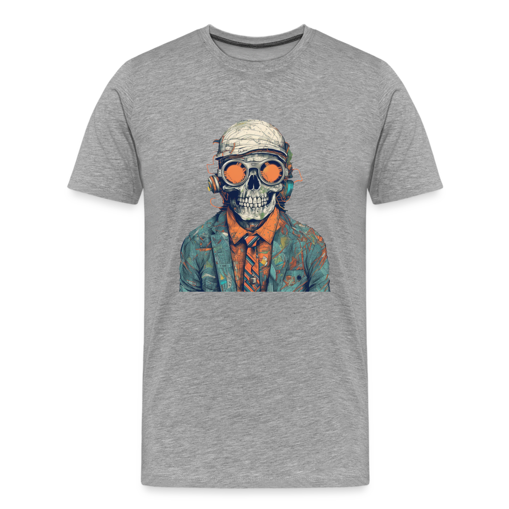 Cooles Skelett Portrait mit Sonnenbrille, Mütze - Männer Premium T-Shirt - Grau meliert