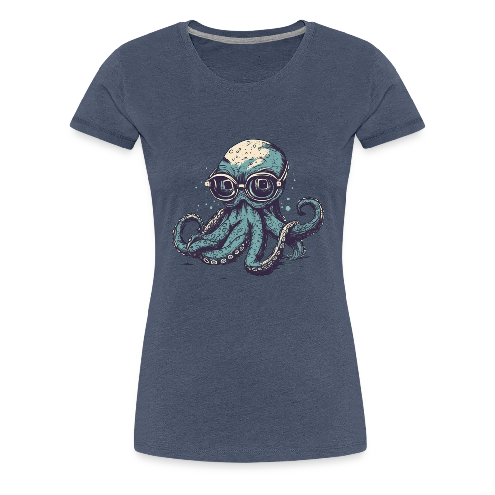 Nerdy Comic Oktopus mit Brille - Frauen Premium T-Shirts - Blau meliert