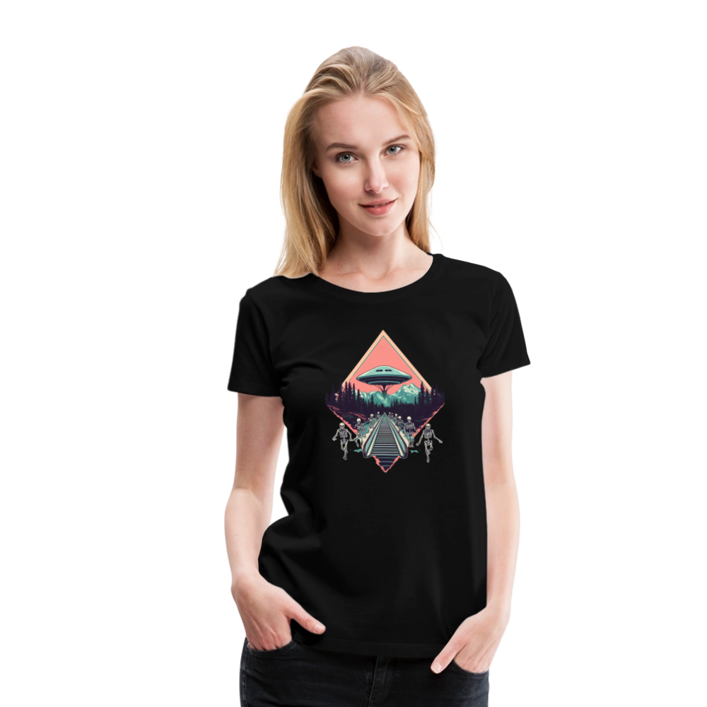 Retro UFO 80er Jahre Motiv - Frauen Premium T-Shirt - Schwarz
