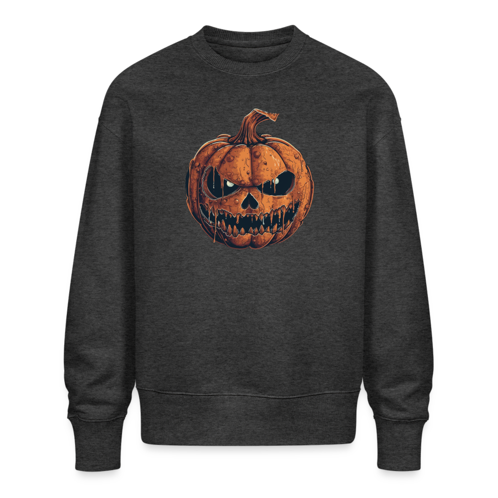Gruseliger Horror Kürbis -Happy Halloween - Stanley/Stella Oversive Bio Pullover - nachhaltig - Dunkelgrau meliert