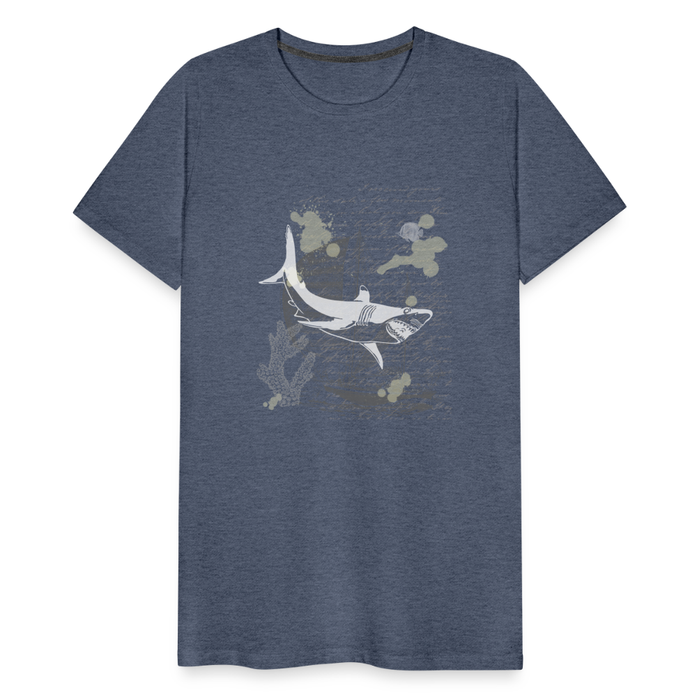 Vintage Steampunk Hai Motiv - Männer Premium T-Shirts - Blau meliert