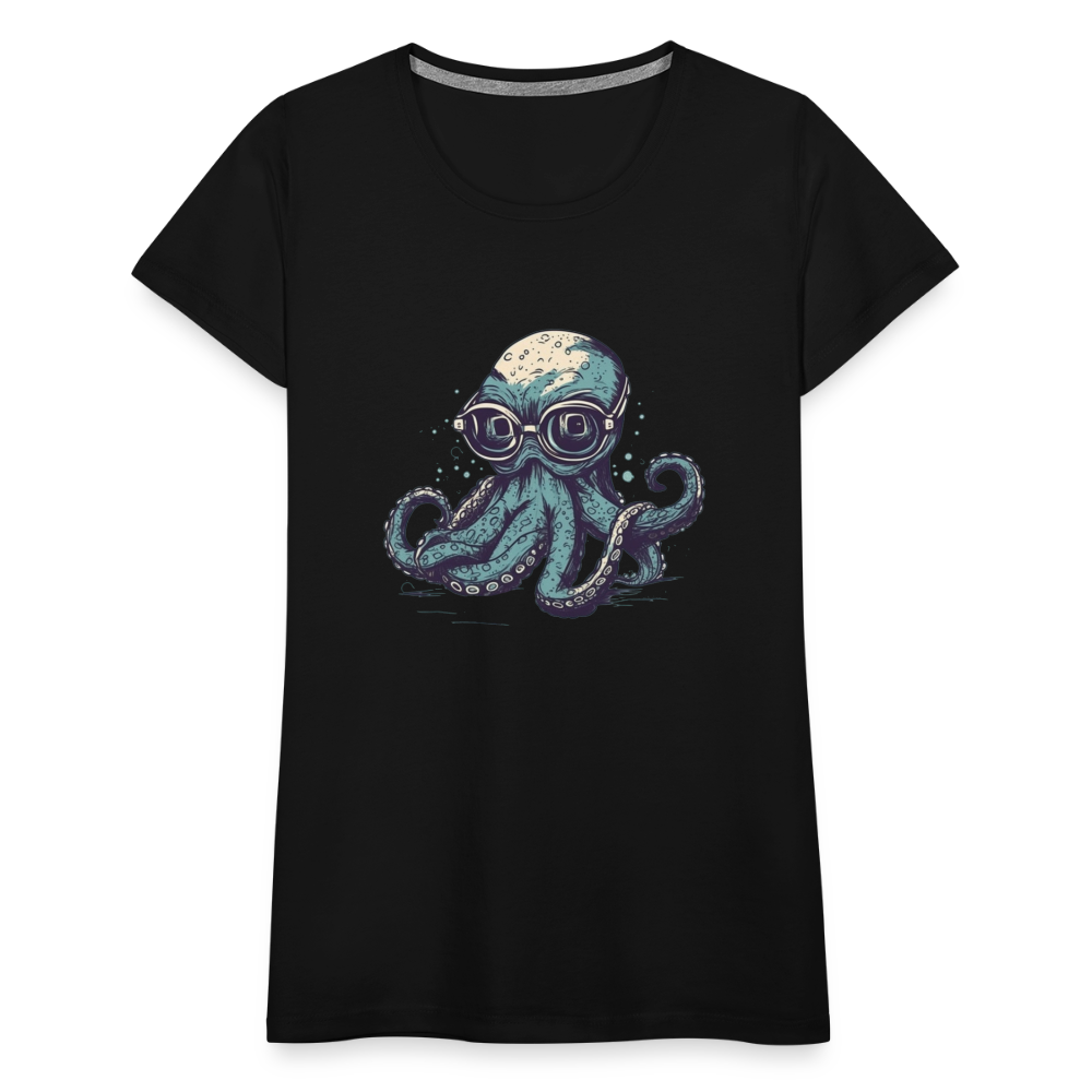 Nerdy Comic Oktopus mit Brille - Frauen Premium T-Shirts - Schwarz