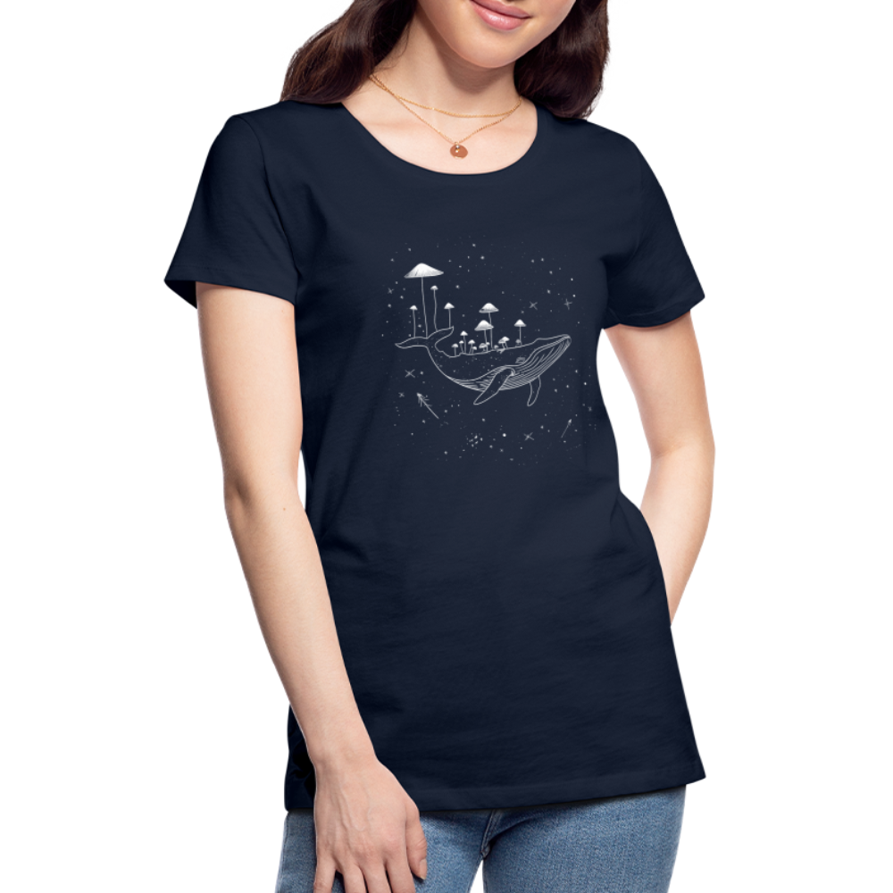 Surrealer Wal mit Pilzen im Weltraum mit Sternen - Frauen Premium T-Shirt - Navy