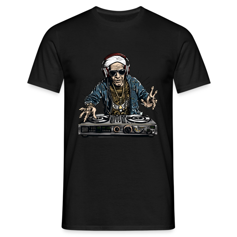 Cooler alter Mann als DJ Hipster mit Kopfhörern - Männer T-Shirt - Schwarz