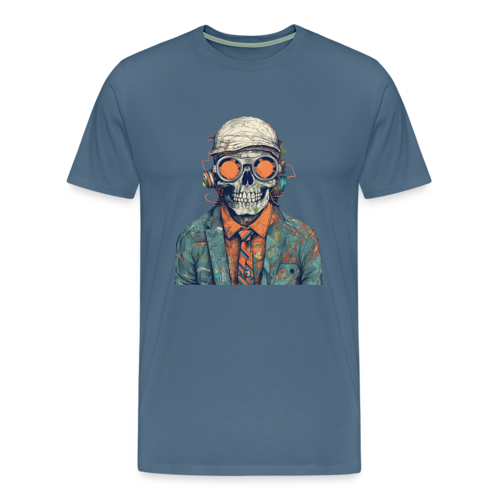 Cooles Skelett Portrait mit Sonnenbrille, Mütze - Männer Premium T-Shirt - Blaugrau